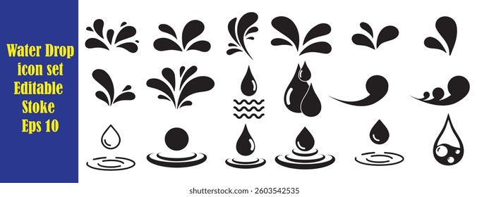 Water drop icon set. Various shapes of water drops, water and rain simple icon. Blood or oil drop. Vector illustration eps 10.