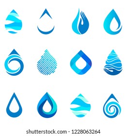 Water drop icon set. Vector logo design template.
