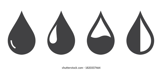 Water drop icon set. vector illustration isolated on white background. Collection of flat black drops logo