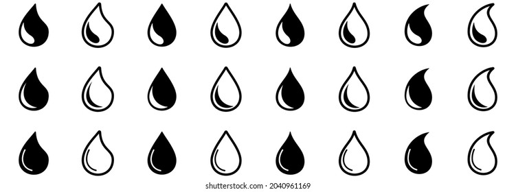conjunto de iconos de caída de agua, conjunto de vectores de caída de agua, ilustraciones de símbolos de caída de agua