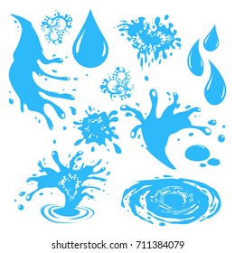 Water Drop Icon Set. Vector Raindrop Silhouette. Design Elements