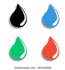 water drop icon with shadow - colored vector set