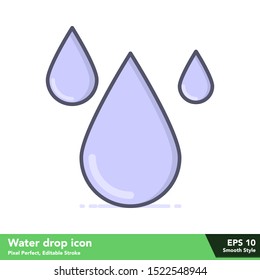 Water drop icon in smooth style, with pixel perfect and editable stroke eps 10