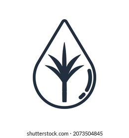 The water drop icon with the sugar cane symbol represents the water distilled from the sugar cane, icon.