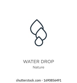 Water drop icon. Thin linear water drop outline icon isolated on white background from nature collection. Line vector sign, symbol for web and mobile