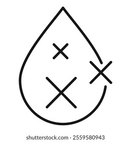 Water drop icon with three crosses inside representing the concept of water shortage