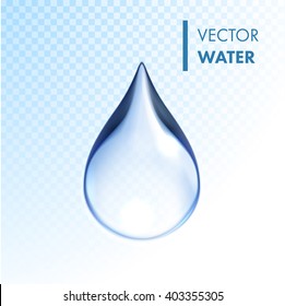 Water drop icon with transparent effect. Vector blue droplet illustration.