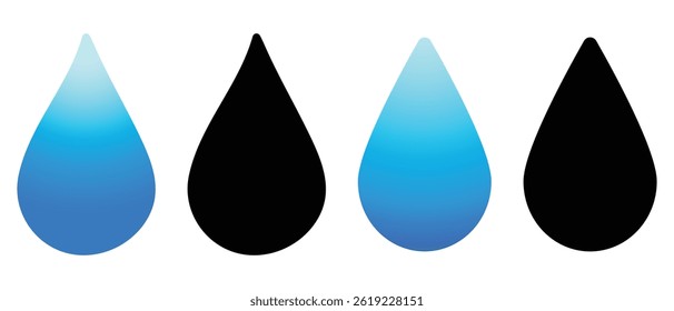 Water drop icon vector, Vector black drop icons set on white background, Water drops icons, ink drops icons, blood or oil drop icon, vector illustration. 