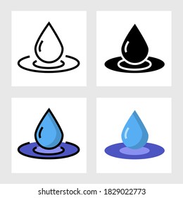 Diseño vectorial de icono de gota de agua en forma de llenado, delgado, contorno y plano.