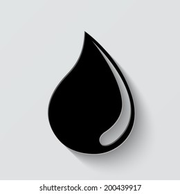 Water drop icon - vector illustration with shadow on light background