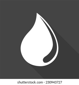 water drop icon - vector illustration with long shadow isolated on gray 