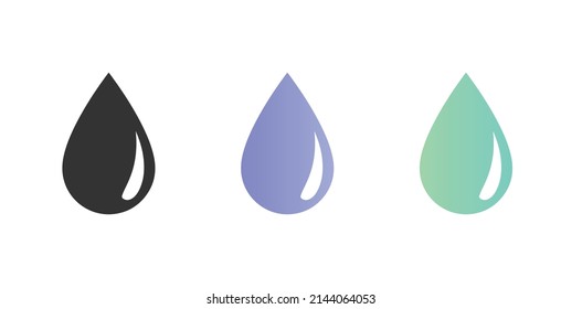 Water drop icon vector. Liquid drop icon. Flat design water drop symbol isolated on white background in three styles.