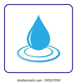 Water drop icon with wave. Blue natural sign isolated on white background. Flat design element. Symbol of nature, liquid, droplet or cold, aqua, rain etc. Concept save the planet. Vector illustration.