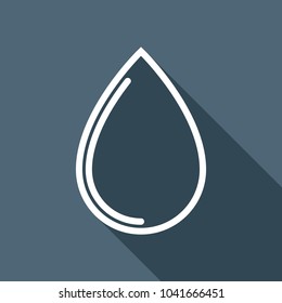 water drop icon. White flat icon with long shadow on background