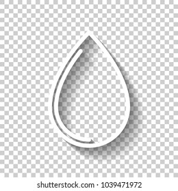 water drop icon. White icon with shadow on transparent background