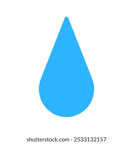 Wassertropfen-Symbole. Blaue Tröpfchenform einzeln auf weißem Hintergrund. Trinkwasser, Feuchtigkeit, Reinigung, durstig, Regenwetter Piktogramm. Flache Vektorgrafik.