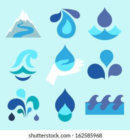 Water drop icons and design elements.