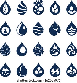 Water drop icons and design elements.