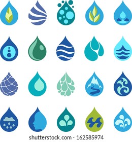 Water drop icons and design elements.
