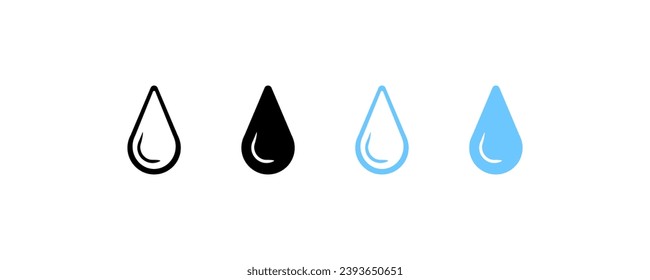 Iconos de caída de agua. Distintos estilos, el agua arroja iconos, las gotas de agua. Iconos del vector