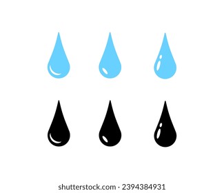 Wassertropfsymbole. Verschiedene Stile, blaues Wasser fällt Symbole. Vektorsymbole