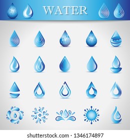 Water Drop Icons - Isolated On Gray Background. Vector Illustration Of Water Drop Icons. Set For Websites, Logo Template, Design Elements And Splash Effect