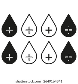 Ícones de gota d'água. Símbolos de vetor líquido. Coleção de formas de gotícula. Projeto de elemento fluido.