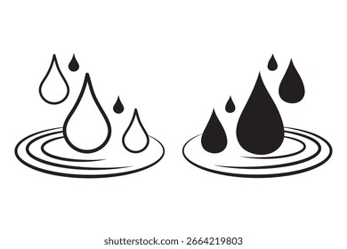 Ícones de gota de água com efeito ondulação Vetor.