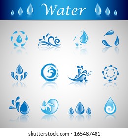 Water And Drop Icons Set - Isolated On Gray Background - Vector Illustration, Graphic Design Editable For Your Design.