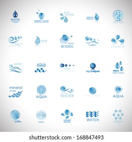 Water And Drop Icons Set - Isolated On Gray Background - Vector Illustration, Graphic Design Editable For Your Design.   