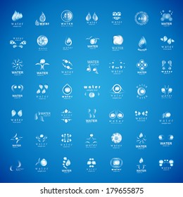 Water And Drop Icons Set - Isolated On Blue Background - Vector Illustration, Graphic Design Editable For Your Design.