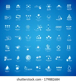 Water And Drop Icons Set - Isolated On Blue Background - Vector Illustration, Graphic Design Editable For Your Design.