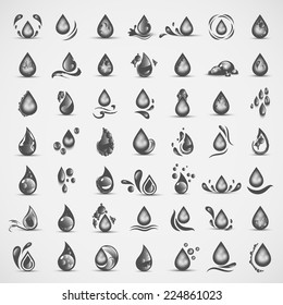 Water And Drop Icons Set - Isolated On Gray Background - Vector Illustration, Graphic Design Editable For Your Design  