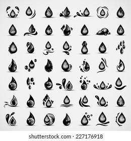 Water And Drop Icons Set - Isolated On Gray Background - Vector Illustration, Graphic Design Editable For Your Design