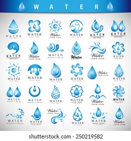 Water And Drop Icons Set - Isolated On Gray Background - Vector Illustration, Graphic Design Editable For Your Design