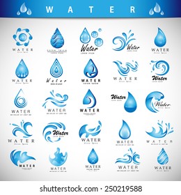 Water And Drop Icons Set - Isolated On Gray Background - Vector Illustration, Graphic Design Editable For Your Design