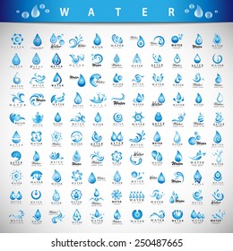 Water And Drop Icons Set - Isolated On Gray Background - Vector Illustration, Graphic Design Editable For Your Design  