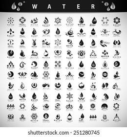 Water And Drop Icons Set - Isolated On Gray Background - Vector Illustration, Graphic Design Editable For Your Design