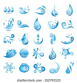 Water And Drop Icons Set - Isolated On White Background - Vector Illustration, Graphic Design Editable For Your Design