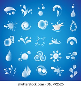 Water And Drop Icons Set - Isolated On Blue Background - Vector Illustration, Graphic Design Editable For Your Design