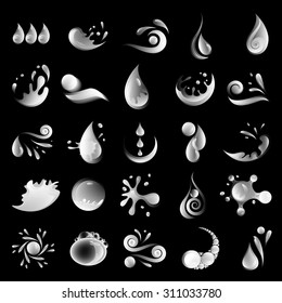 Water And Drop Icons Set - Isolated On Black Background - Vector Illustration, Graphic Design Editable For Your Design