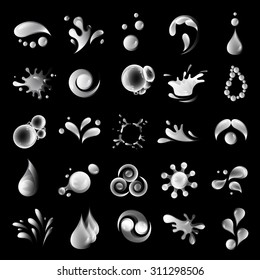 Water And Drop Icons Set - Isolated On Black Background - Vector Illustration, Graphic Design Editable For Your Design