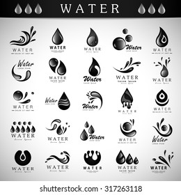 Water And Drop Icons Set - Isolated On Gray Background - Vector Illustration, Graphic Design Editable For Your Design