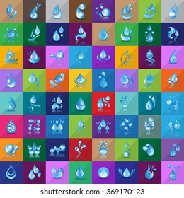Water And Drop Icons Set - Isolated On Mosaic Background - Vector Illustration, Graphic Design Editable For Your Design