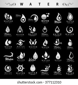 Water And Drop Icons Set - Isolated On Black Background - Vector Illustration, Graphic Design Editable For Your Design