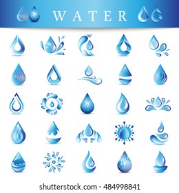 Water Drop Icons Set - Isolated On White Background. Vector Illustration, Graphic Design. For Web, Websites, Print Material