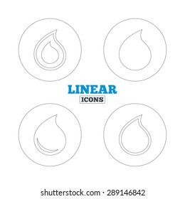 Water drop icons. Tear or Oil drop symbols. Linear outline web icons. Vector