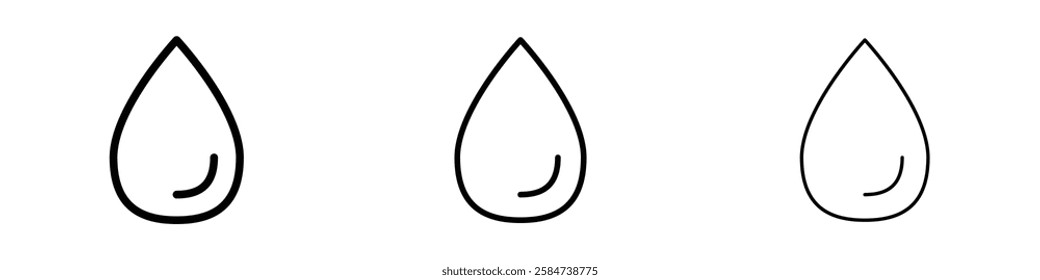 Water drop icons in three different stroke lines