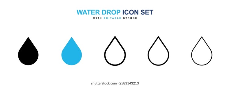 Water drop icons vector collection in black and blue colors on white background