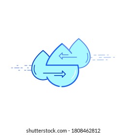 La caída del agua implica la forma S con el símbolo de flecha de intercambio como un truco de reciclaje y reutilización del agua para ahorrar agua para la sostenibilidad. Estilo de diseño plano de la ilustración del vector.